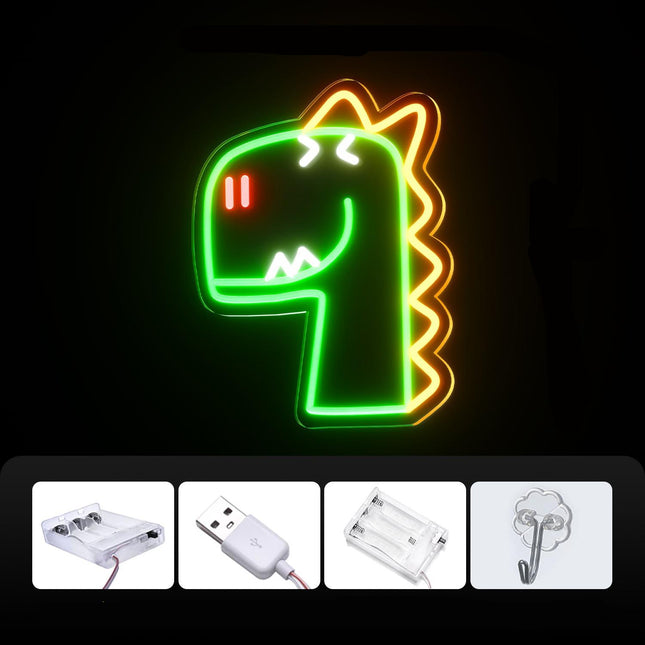 Lampada neon LED dinosauro T-Rex verde