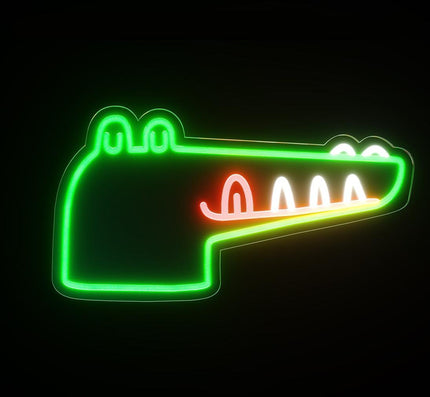 Insegna luminosa neon testa di coccodrillo