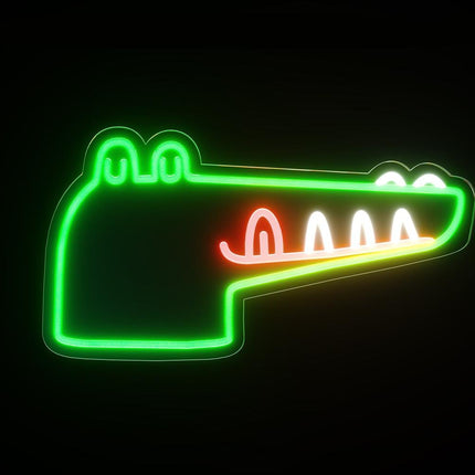 Insegna luminosa neon testa di coccodrillo
