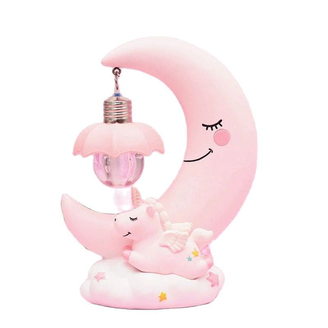 Luce 3D unicorno luna rosa blu