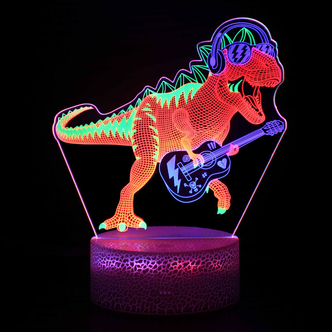 Lampada 3D dinosauro T-Rex chitarrista