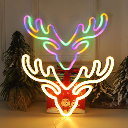 Insegna Neon LED renna multicolore Natale