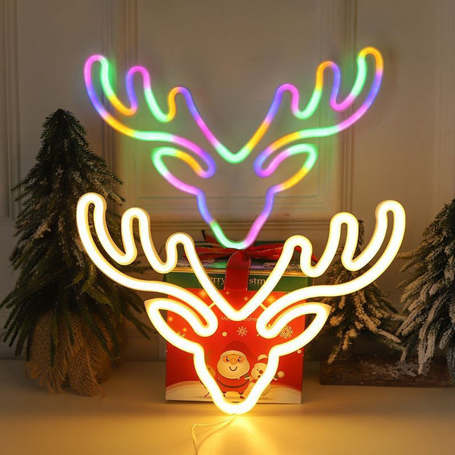 Insegna Neon LED renna multicolore Natale