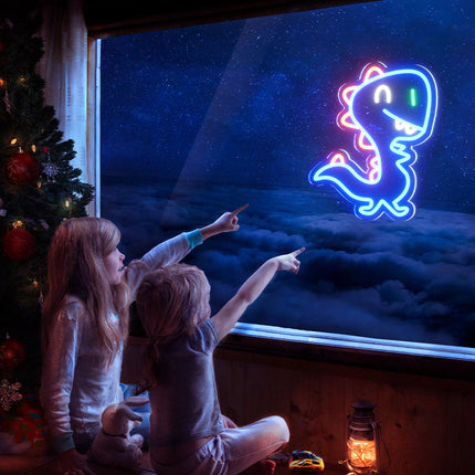 Luce neon dinosauro blu da parete