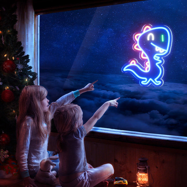 Luce neon dinosauro blu da parete