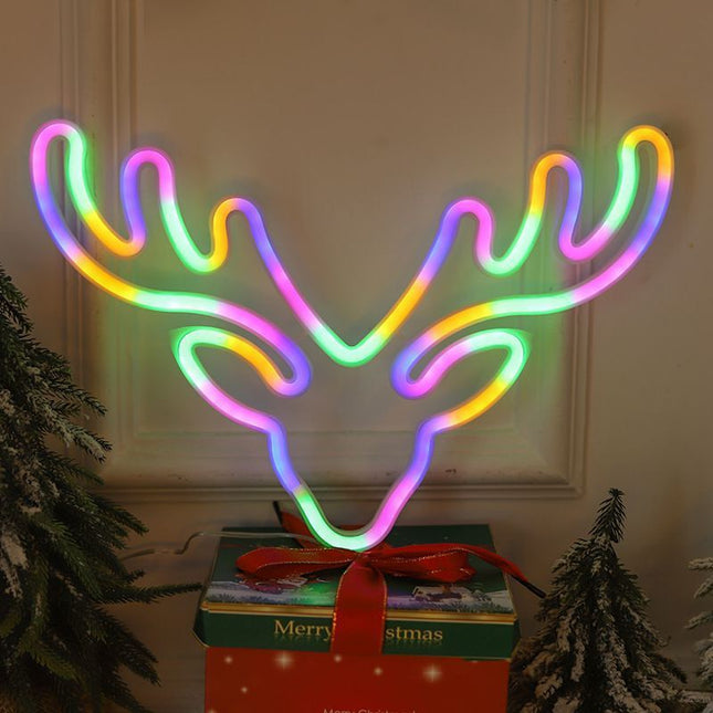 Insegna Neon LED renna multicolore Natale