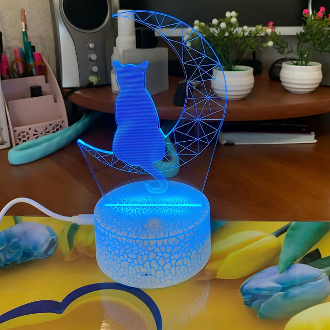 Lampada 3D LED gatto sulla luna