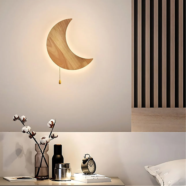 Lampada da parete LED luna legno