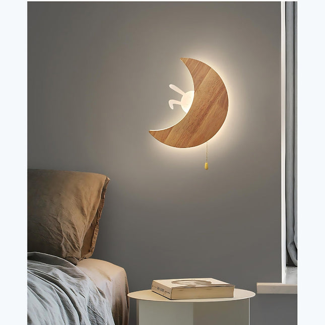 Lampada da parete LED luna legno