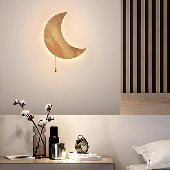 Lampada da parete LED luna legno