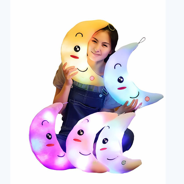 Cuscino peluche luminoso a forma luna