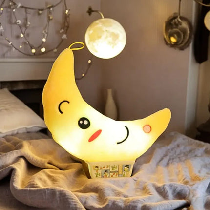 Cuscino peluche luminoso a forma luna