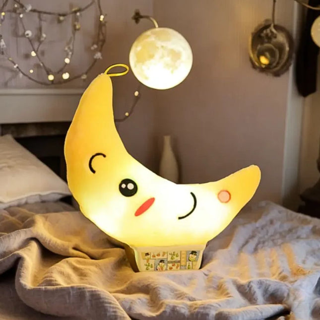 Cuscino peluche luminoso a forma luna