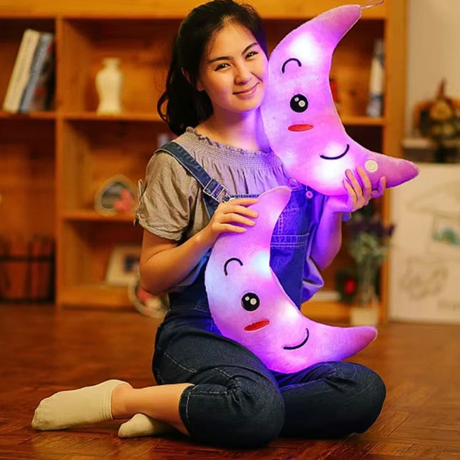 Cuscino peluche luminoso a forma luna
