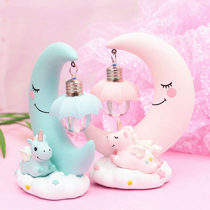 Luce 3D unicorno luna rosa blu
