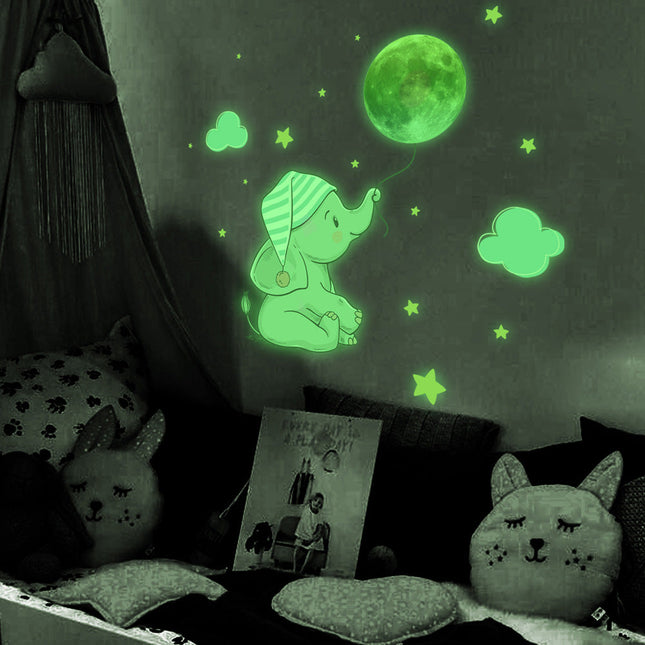 Adesivo murale luminoso elefante e luna