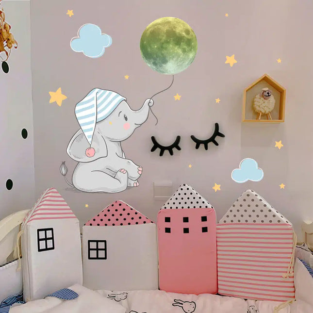 Adesivo murale luminoso elefante e luna