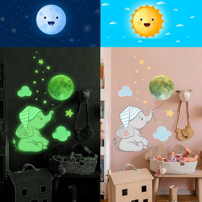 Adesivo murale luminoso elefante e luna