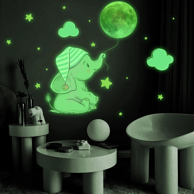 Adesivo murale luminoso elefante e luna