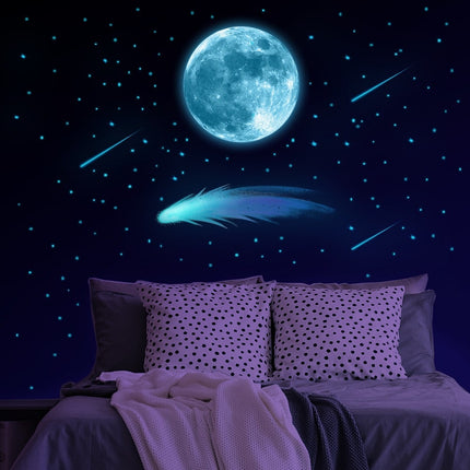 Adesivi murali fluorescenti blu luna stelle