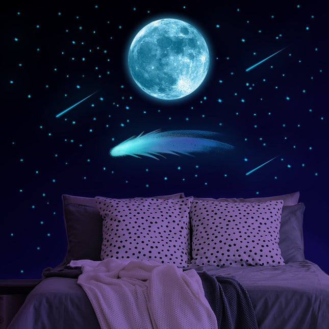 Adesivi murali fluorescenti blu luna stelle