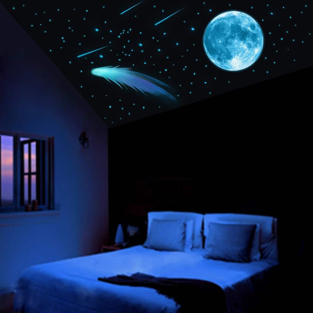 Adesivi murali fluorescenti blu luna stelle