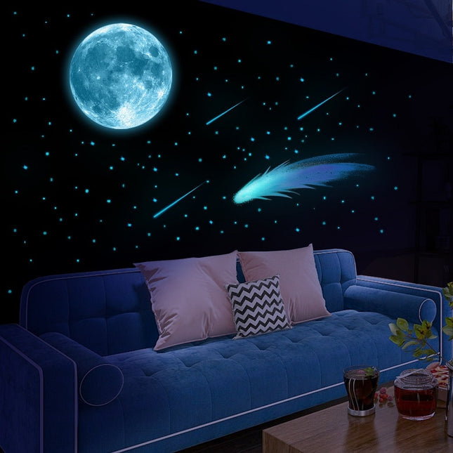 Adesivi murali fluorescenti blu luna stelle