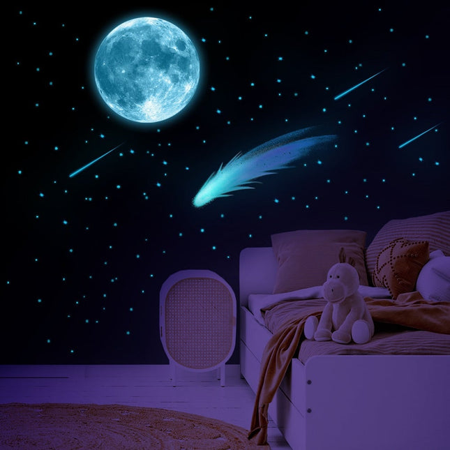 Adesivi murali fluorescenti blu luna stelle