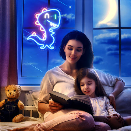 Luce neon dinosauro blu da parete