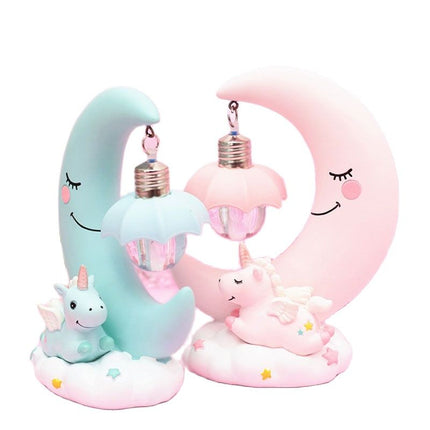 Luce 3D unicorno luna rosa blu