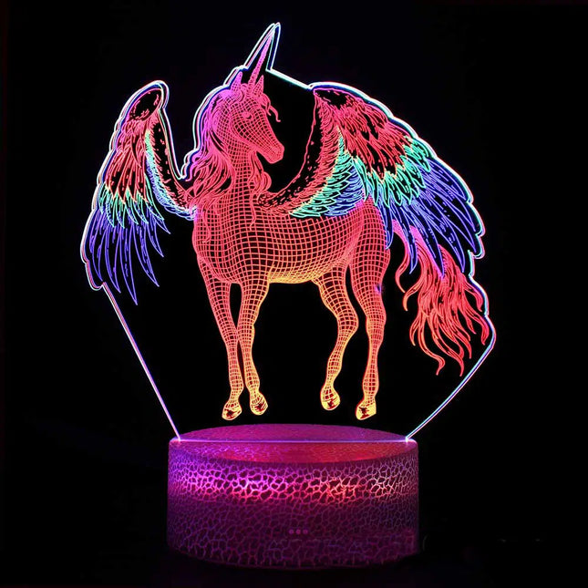 Lampada 3D unicorno LED multicolore
