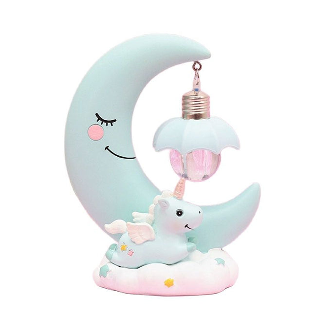 Luce 3D unicorno luna rosa blu