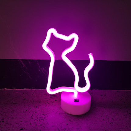Insegna luminosa neon gatto rosa