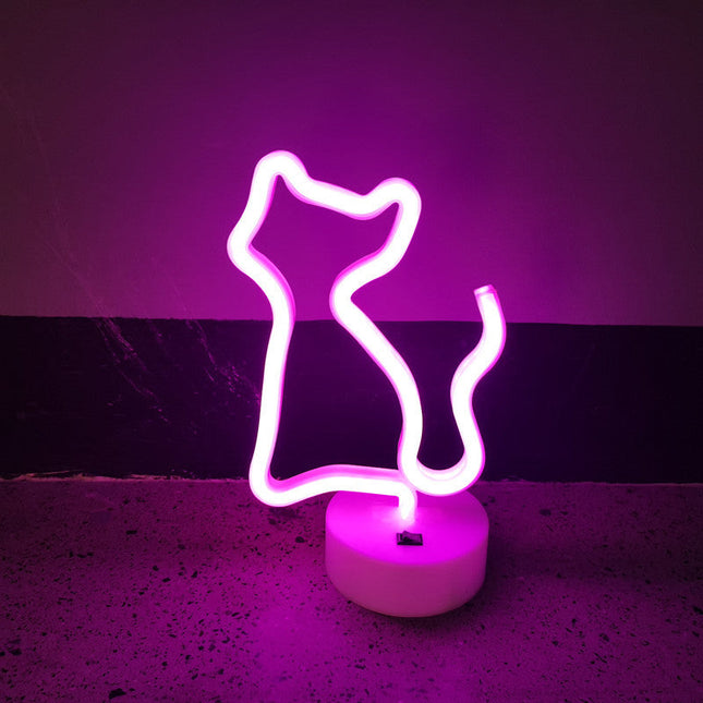 Insegna luminosa neon gatto rosa