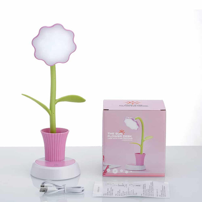 Lampada da scrivania fiore con portapenne
