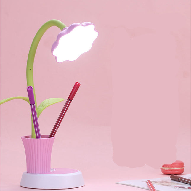 Lampada da scrivania fiore con portapenne