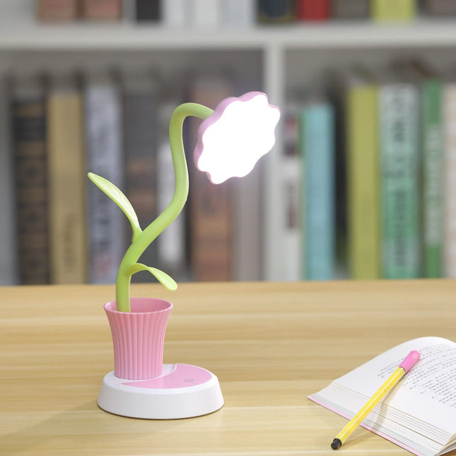 Lampada da scrivania fiore con portapenne