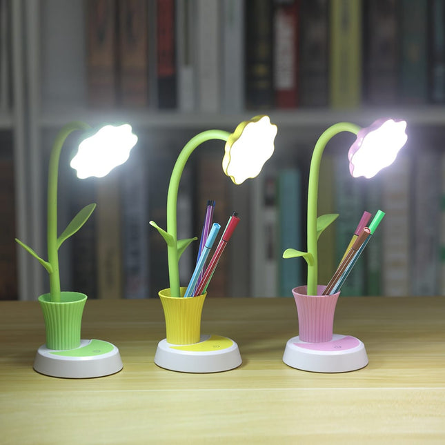 Lampada da scrivania fiore con portapenne