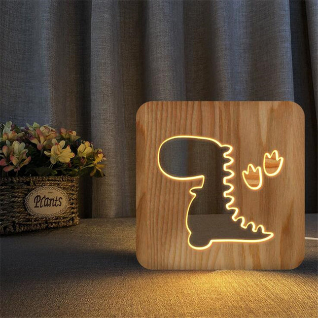 Lampada LED in legno a dinosauro