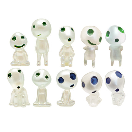 Mini statuine Kodama fluorescenti da giardino