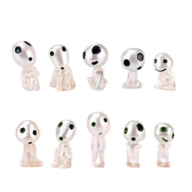Mini statuine Kodama fluorescenti da giardino