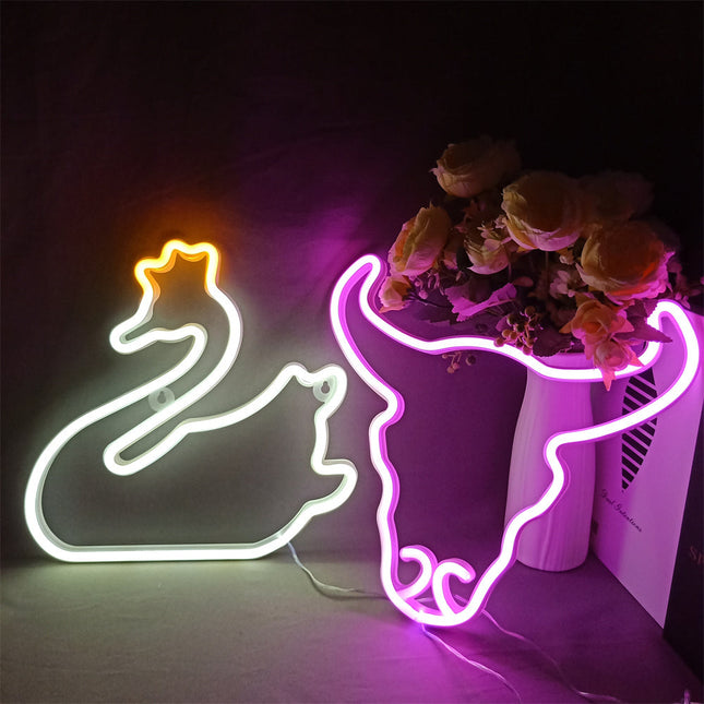 Insegna luminosa neon a forma cigno
