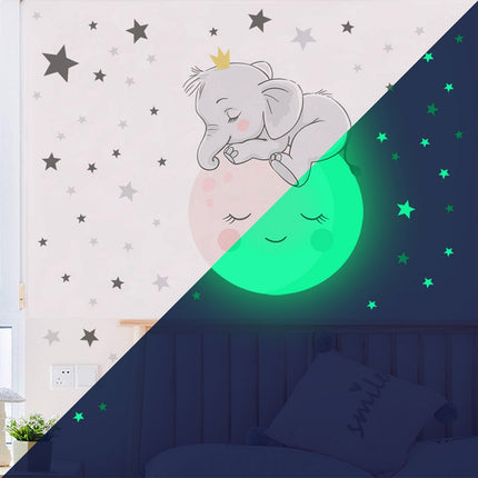 Sticker murale luminoso elefante sulla luna