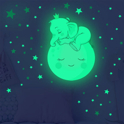 Sticker murale luminoso elefante sulla luna