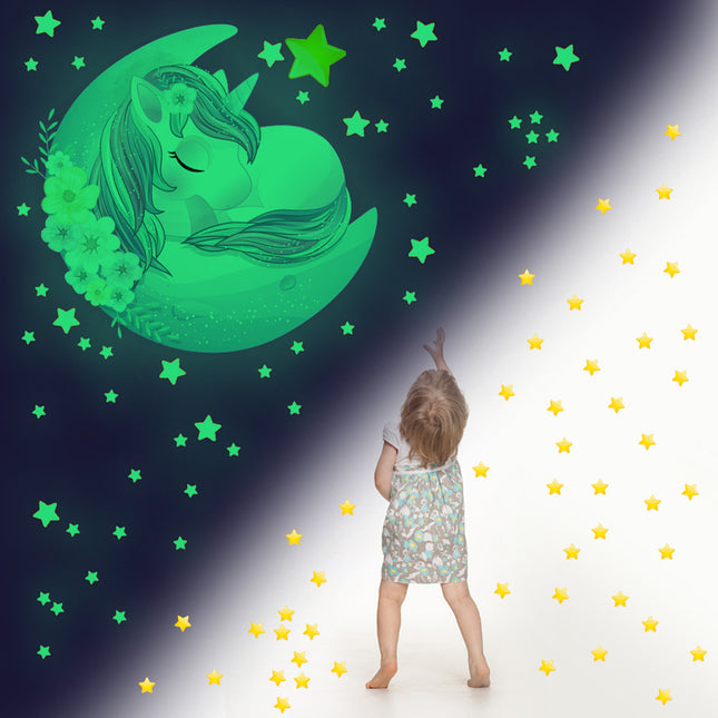 Adesivi murali fluorescenti unicorno e stelle