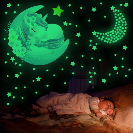 Adesivi murali fluorescenti unicorno e stelle