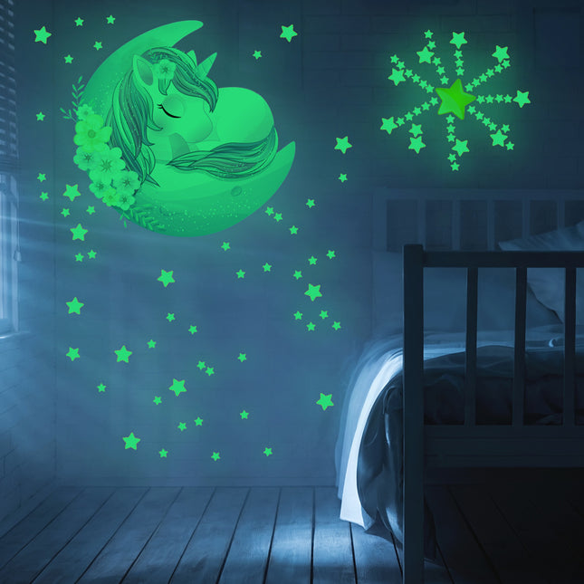 Adesivi murali fluorescenti unicorno e stelle