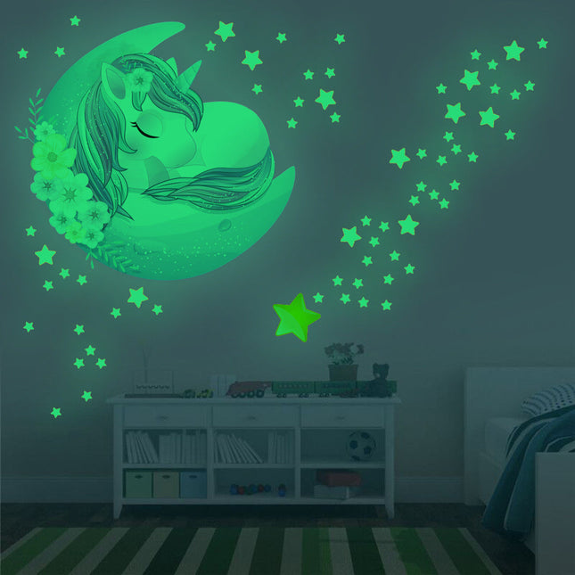 Adesivi murali fluorescenti unicorno e stelle