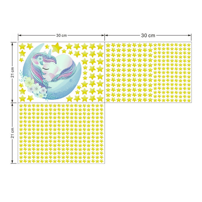 Adesivi murali fluorescenti unicorno e stelle