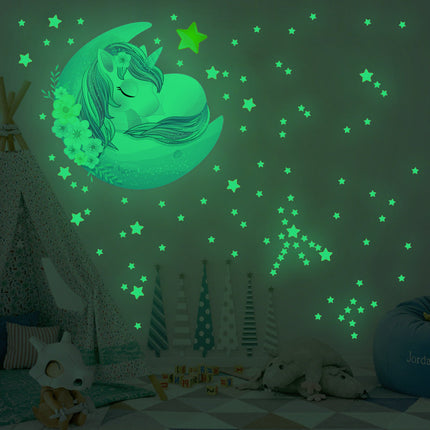 Adesivi murali fluorescenti unicorno e stelle